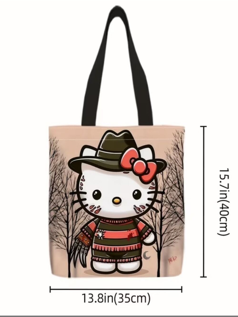 Hello Kitty Freddy Kreuger Halloween Tote— Horror Print - Picture 3 of 5